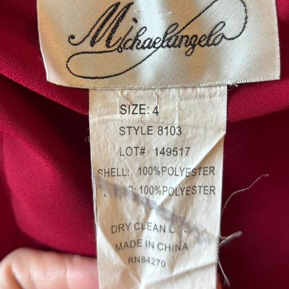 Michaelangelo Red Satin Spaghetti Strap Formal Gown Size 4 Long Evening Dress - Picture 5 of 8